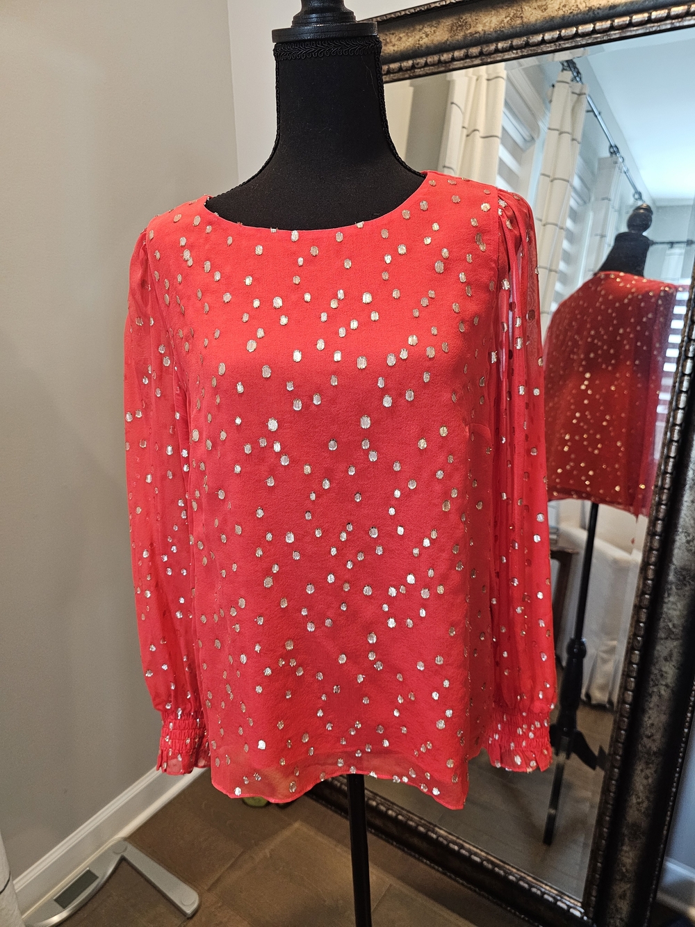 Lilly Pulitzer Red Long-Sleeve Sequin Dressy Top
